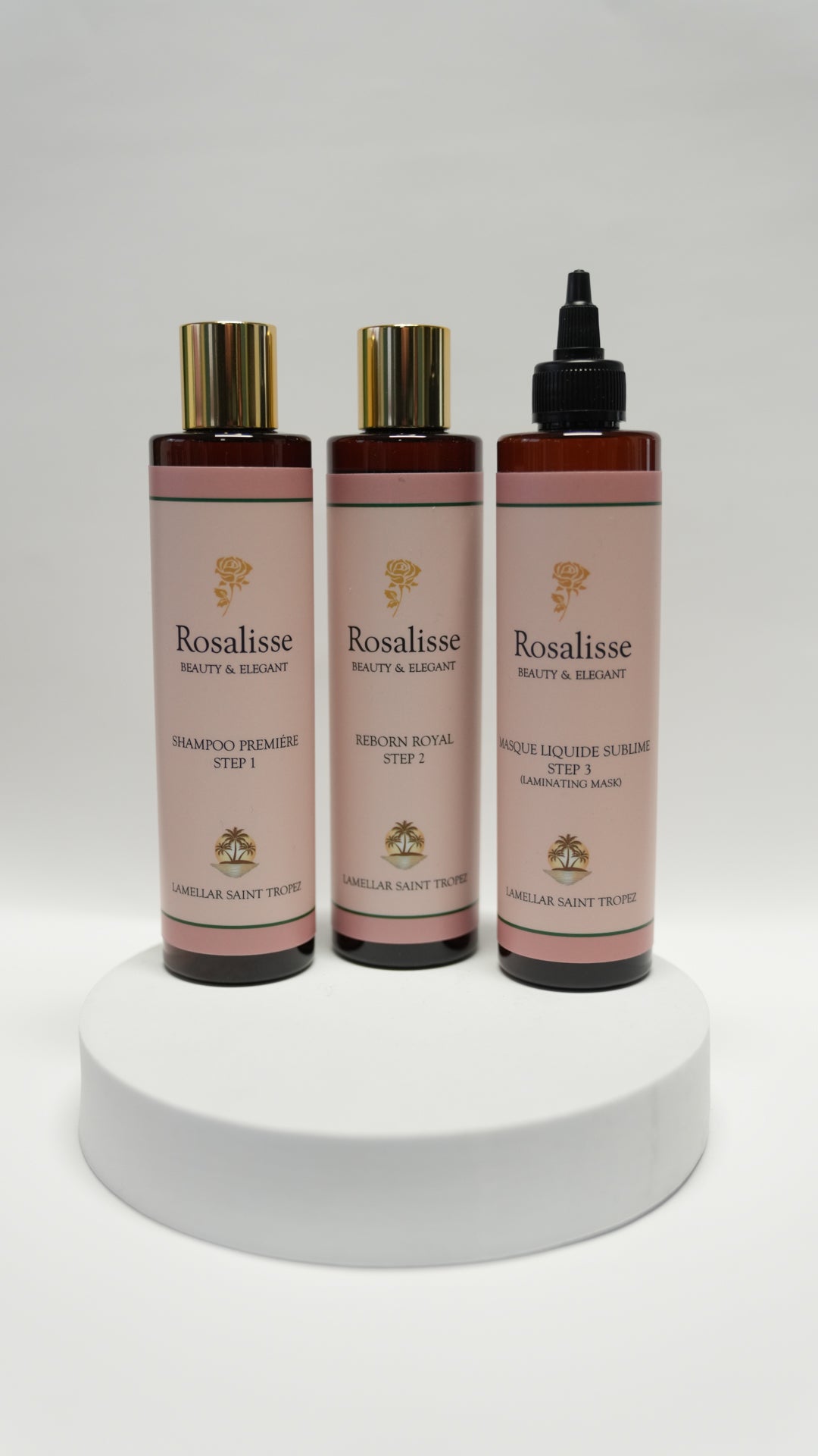 KIT ROSALISSE LAMELLAR SAINT TROPEZ (STEP 1+2+3) Shampoo premiere 250 ml, Reborn royal 250 ml, masque liquide 250 ml